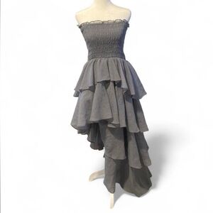 Lei Gray Ruffled Strapless Dress